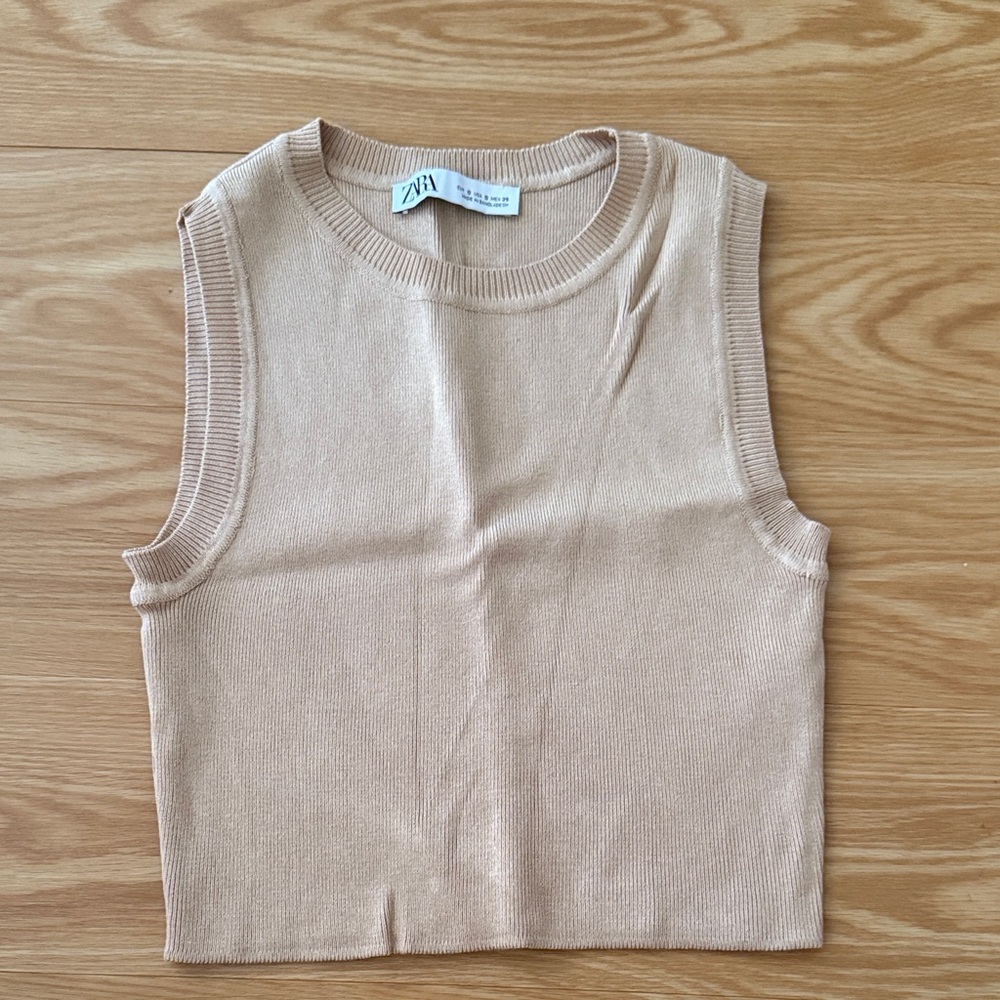 Zara Sleeveless Knit Top in Tan/Camel Size S NWOT